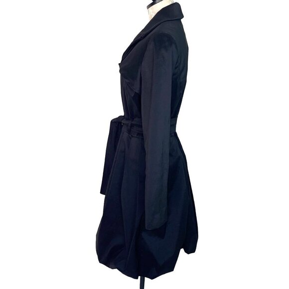 Dons Collection Trench Coat Womens Size Medium M Zipper Snap Belt Spandex Black - Picture 3 of 8